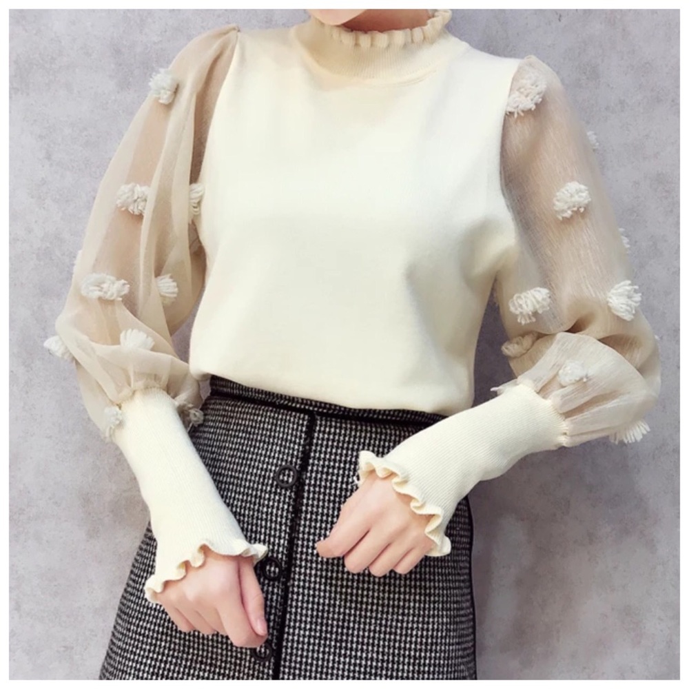 Sheer Textured Sleeve Knit Sweater Top - Picture 4 of 8